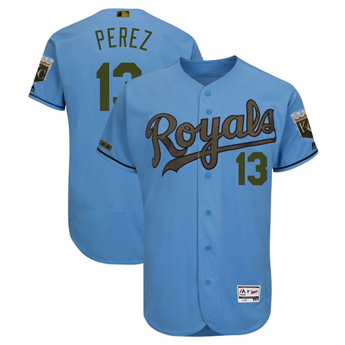 Royals #13 Salvador Perez Light Blue Flexbase Authentic Collection 2018 Memorial Day Stitched MLB Jersey - Click Image to Close